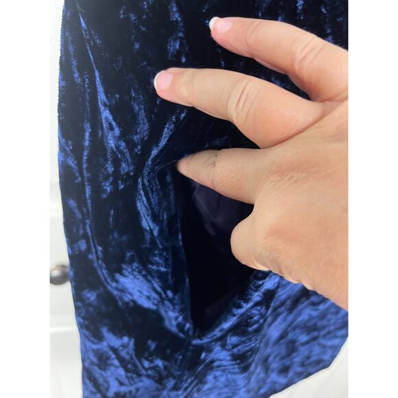 Vintage 60s Blue Crushed Velvet Sleeveless Short Square Neck Party Dress 00 XXS - Picture 3 of 7